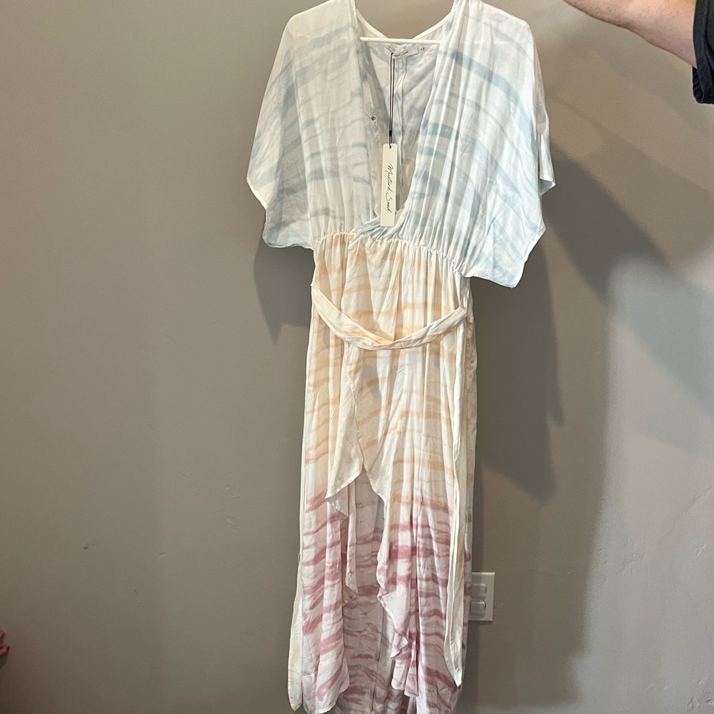 Watercolor tie dye high low flowy maxi dress
